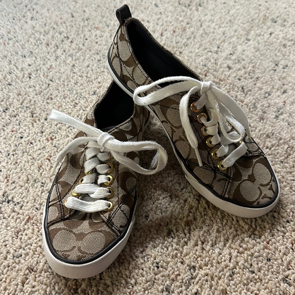Coach women’s sneakers, size 5.5, brown logo, excellent condition!